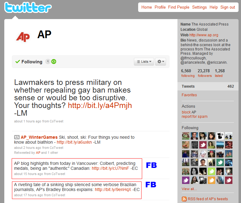 AP sends Twitter feed to Facebook